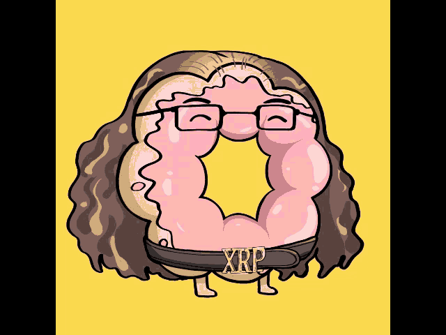 a cartoon drawing of a donut wearing a black hat