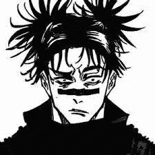 a black and white drawing of a man with a mohawk and a black line on his face .