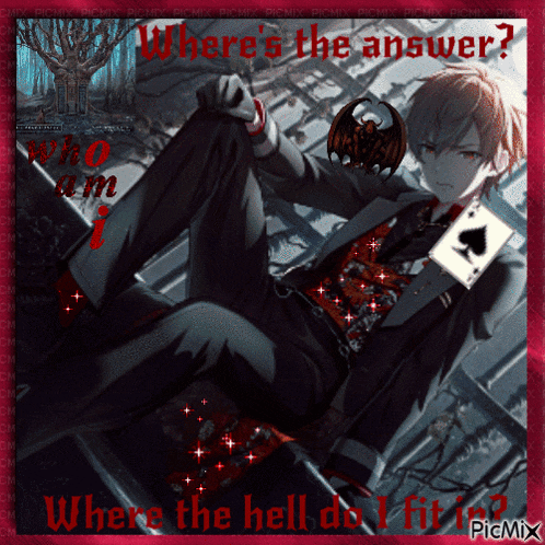 a picture of a man holding a spade card with the words where 's the answer written above him