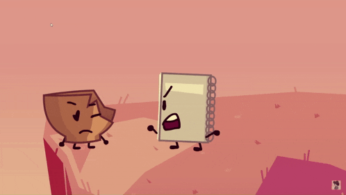 a cartoon drawing of a notebook and a piece of wood