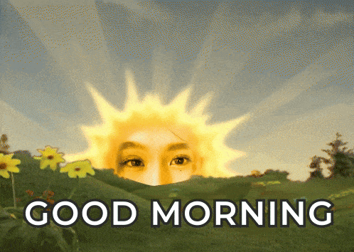 a picture of a sun with the words good morning behind it