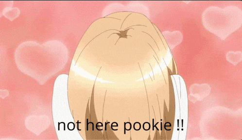 a girl with her hands on her face and the words not here pookie