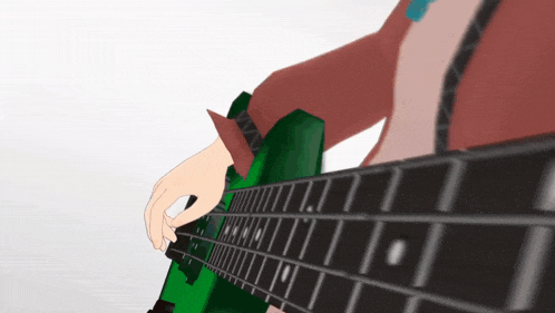a person is playing a green guitar with a black neck