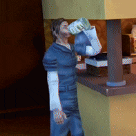 a statue of a man drinking from a bottle that says coca cola