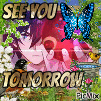 a picture that says see you tomorrow with a boy holding an apple