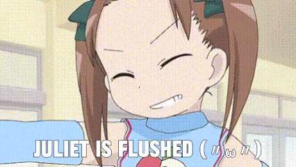 a cartoon girl with the words juliet is flushed