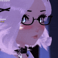 a close up of a girl wearing glasses and a choker with the word jamming on the bottom right