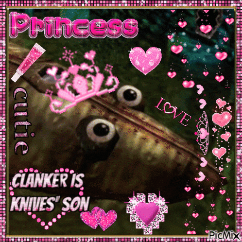 a picture of a frog with the words " clanker is knives son "