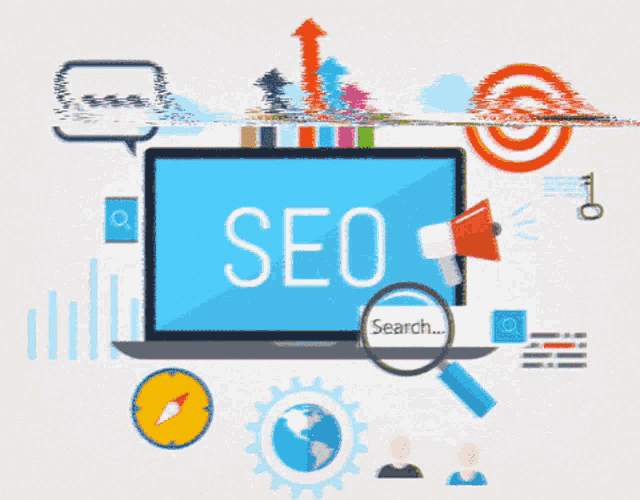 a laptop with the word seo written on the screen