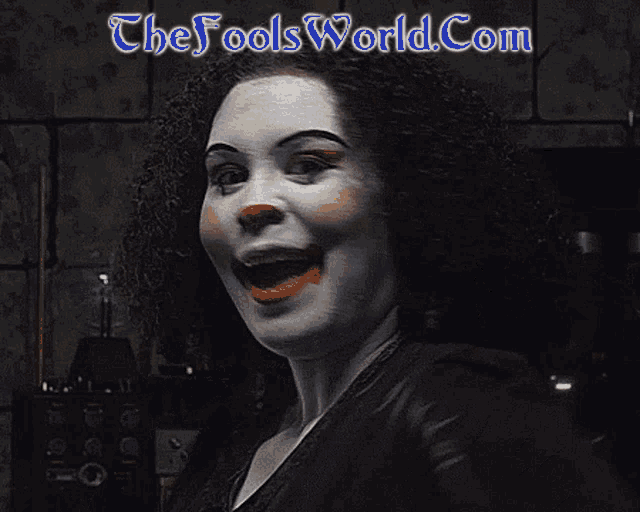 a picture of a clown with the website thefoolsworld.com in the corner