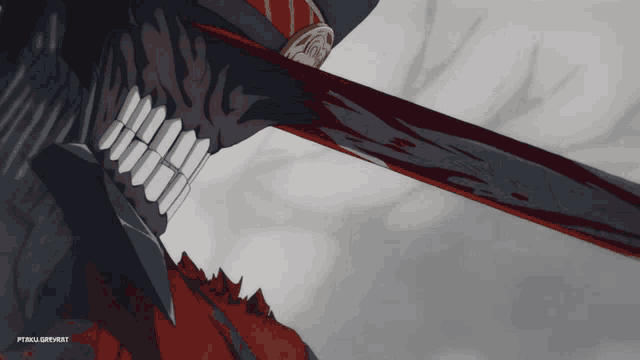 a drawing of a monster with a bloody sword and a watermark that says pitbull grevener