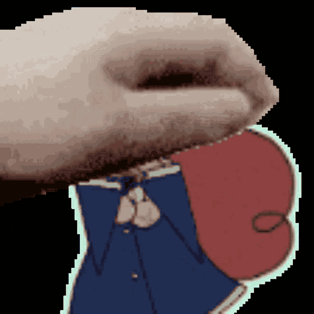 a pixel art drawing of a person 's face with a blue shirt and tie