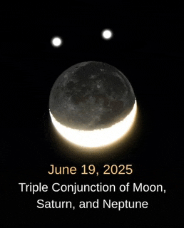 a poster showing a triple conjunction of moon saturn and neptune