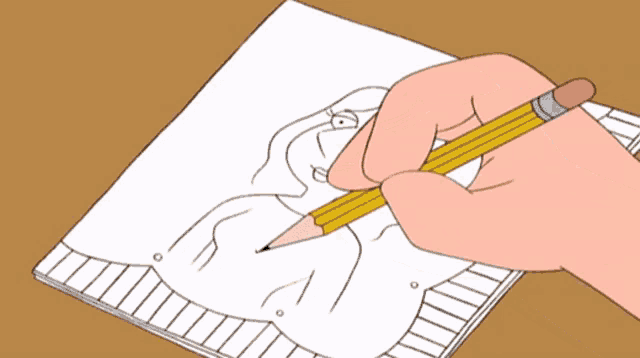 a drawing of a hand holding two pencils with erasers
