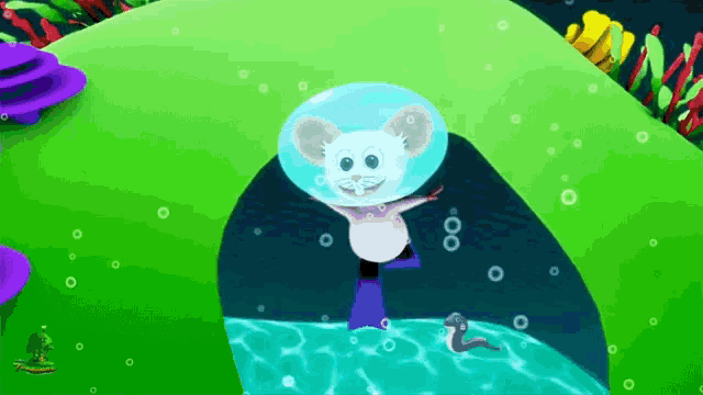 a cartoon of a mouse wearing a scuba mask