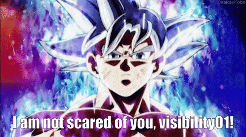 a cartoon character with the words i am not scared of you visibility 01