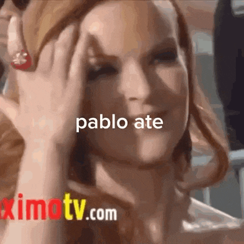 a close up of a woman 's face with the words pablo ate written on the bottom .