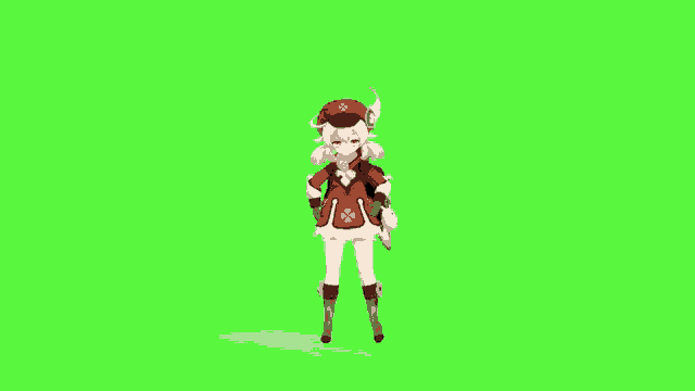 a girl is standing on a green screen holding a knife .