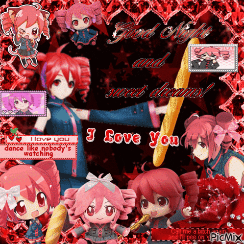 a good night and sweet dreams greeting card with anime girls