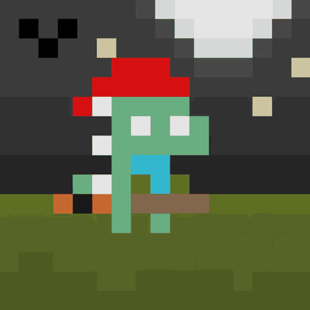 a pixel art of a zombie wearing a red santa hat