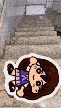 a drawing of a girl laying on a staircase