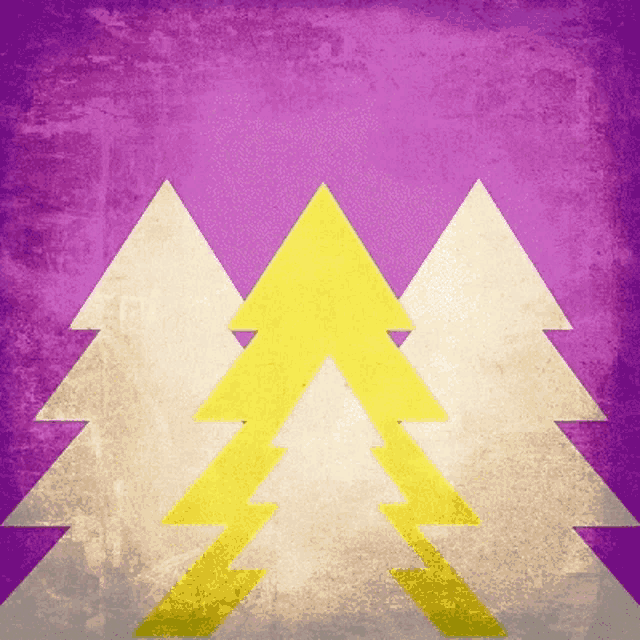 a purple background with three yellow and white triangles on it