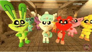 a bunch of stuffed animals are standing in a hallway with a caption that says " other ... "