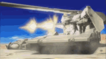 a tank with a blue sky in the background is shooting
