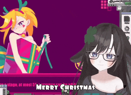 a girl with glasses says merry christmas in a video