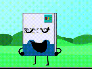 a cartoon drawing of a box of printer paper with arms and legs
