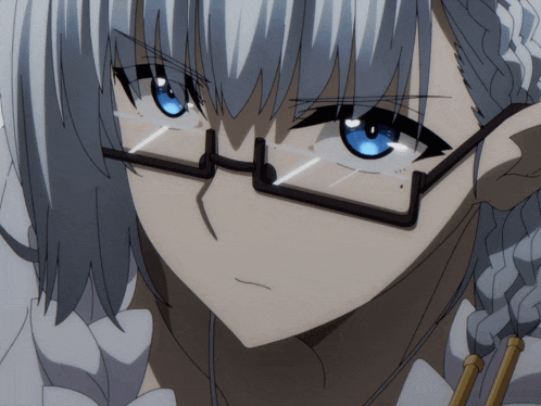 a close up of a person wearing glasses and a white shirt
