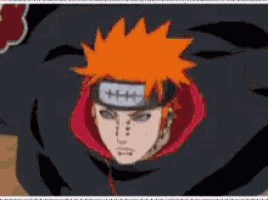 a close up of a cartoon character with orange hair and a headband with stitches on it