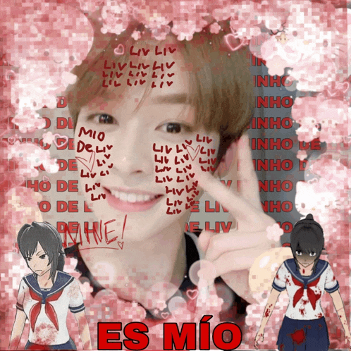 a picture of a girl with the word es mio on the bottom