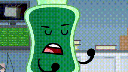 a cartoon drawing of a green bottle of toothpaste with a face .