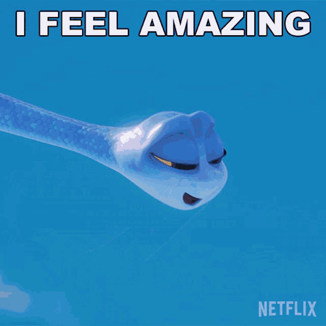 a picture of a snake with the words " i feel amazing " on it