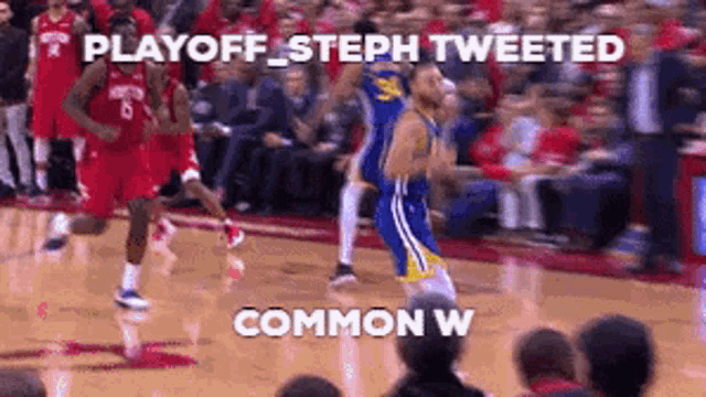 a basketball player is jumping in the air with the caption playoff steph tweeted common w