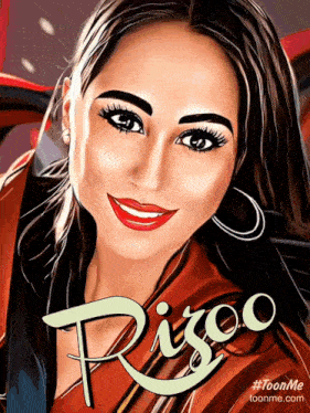 a cartoon of a woman with the name rigo on the bottom