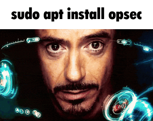 a close up of a man 's face with the words sudo apt install opsec