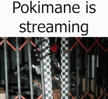 a poster that says pokimane is streaming with a picture of a cage