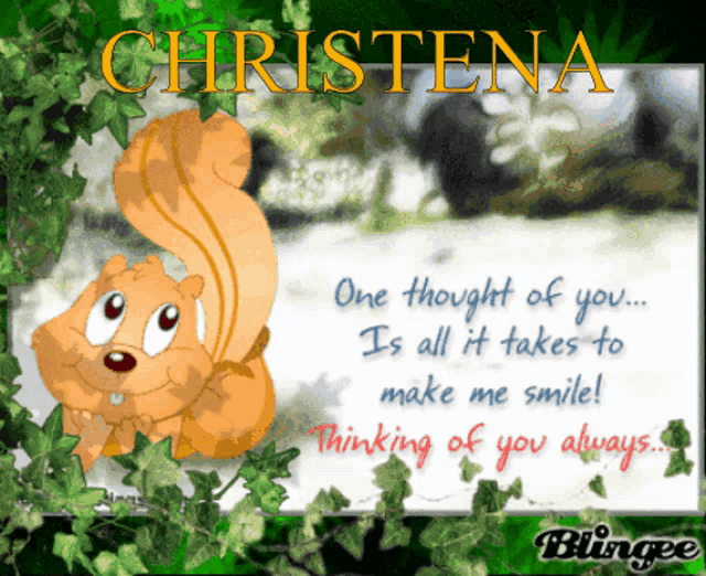 a cartoon of a squirrel with the name christina on it