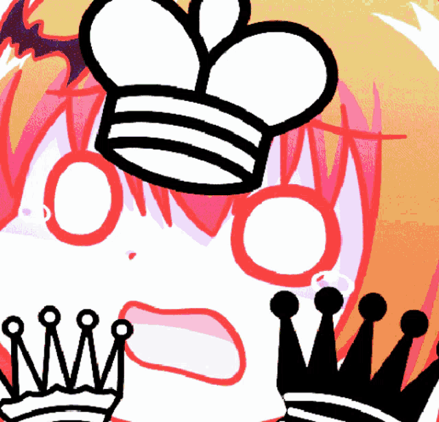 a cartoon drawing of a girl with a chef hat and two crowns