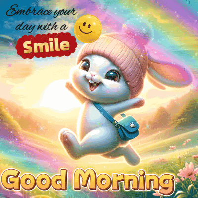 a good morning card with a smiling bunny
