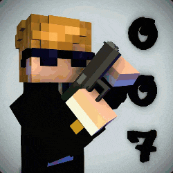 a pixel art of a man holding a gun with the number 7 in the corner