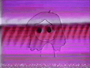 a cartoon character with a purple background and a purple background