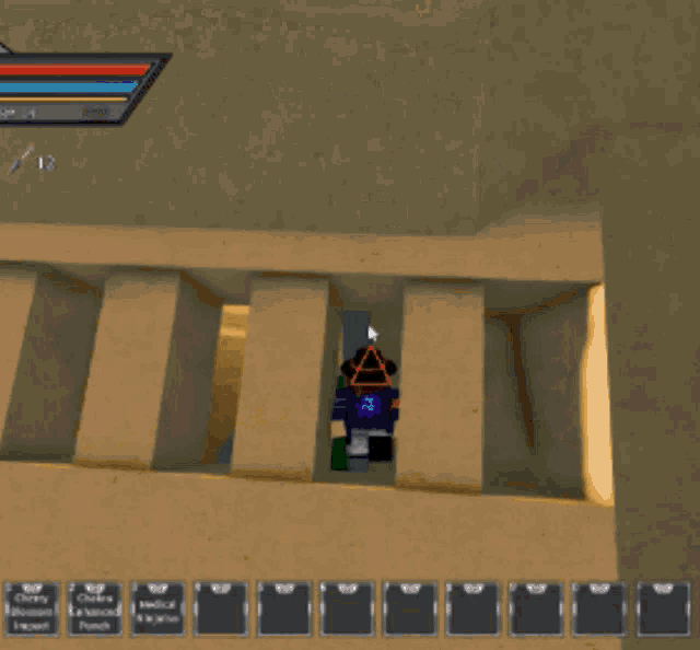 a person in a video game with a triangle on the back