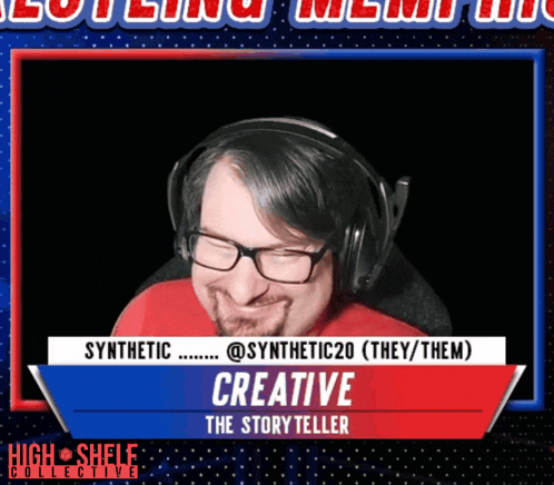 a man wearing headphones and glasses is named creative the storyteller