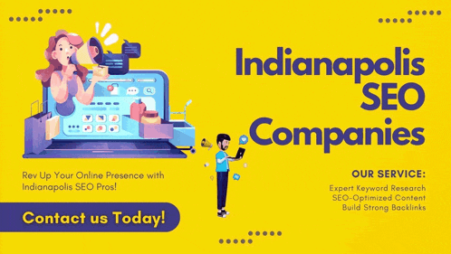 an advertisement for an indianapolis seo company with a megaphone in front of a computer