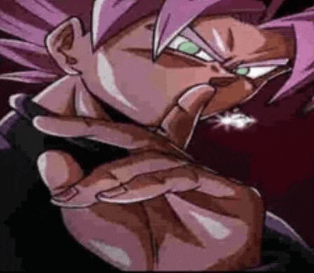 a close up of a cartoon character 's face with purple hair .