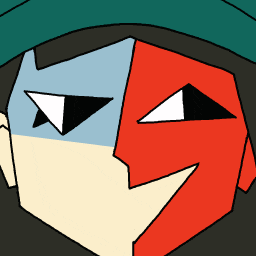 a cartoon drawing of a face with two masks on