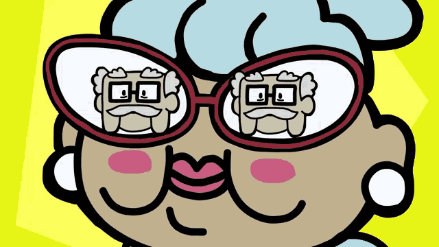 a cartoon drawing of an older woman wearing glasses